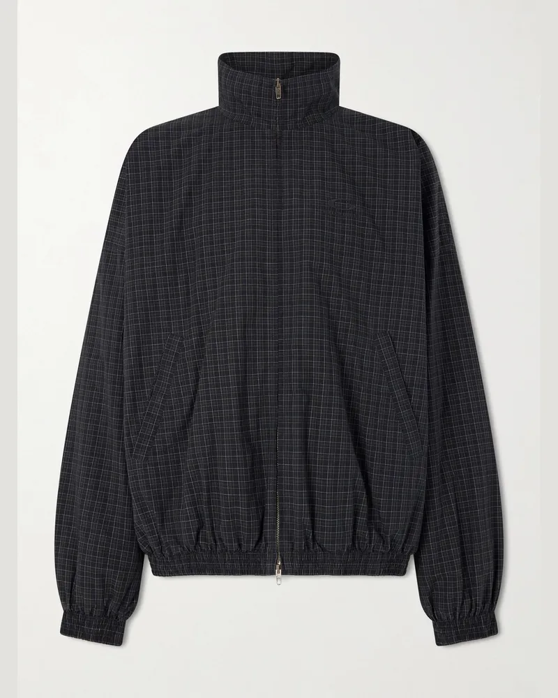 Balenciaga Logo-Embroidered Checked Cotton Jacket Blue