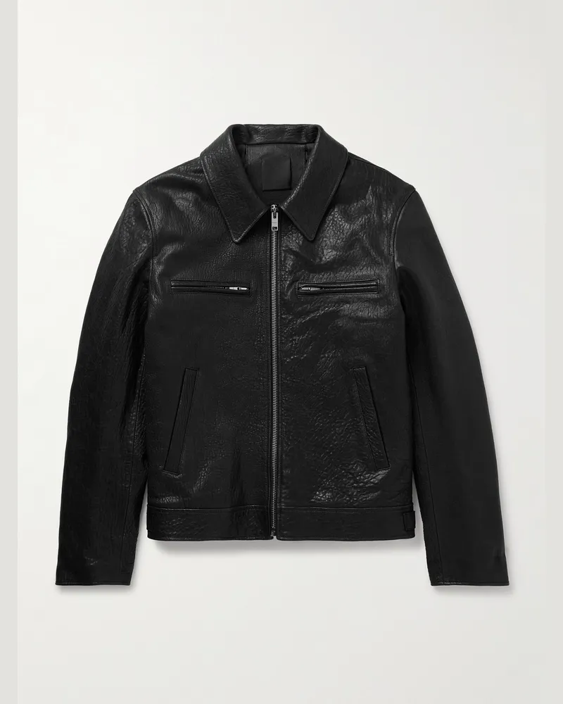 Givenchy Wattierte Jacke aus Leder in Knitteroptik Schwarz