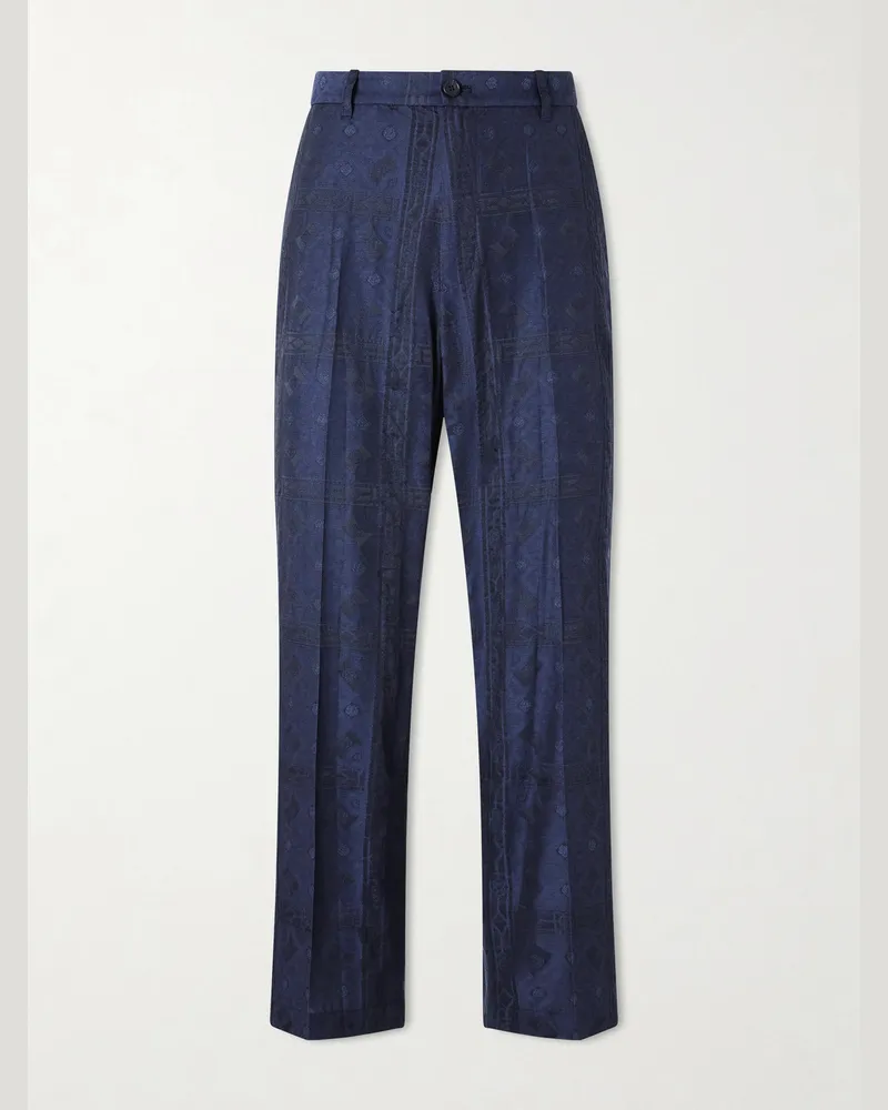 Blue Blue Japan Straight-Leg Cotton-Blend Jacquard Trousers Blue