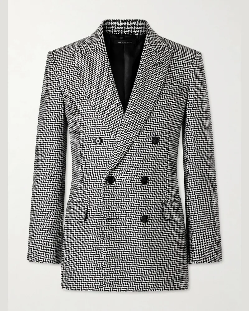 Tom Ford Sequin-Detailed Houndstooth Wool-Blend Suit Jacket Black