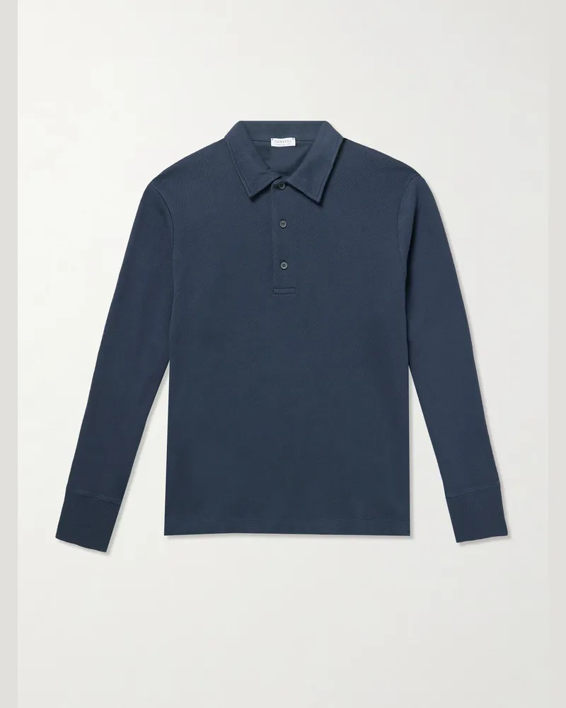 Sunspel Cotton Polo Shirt Blue