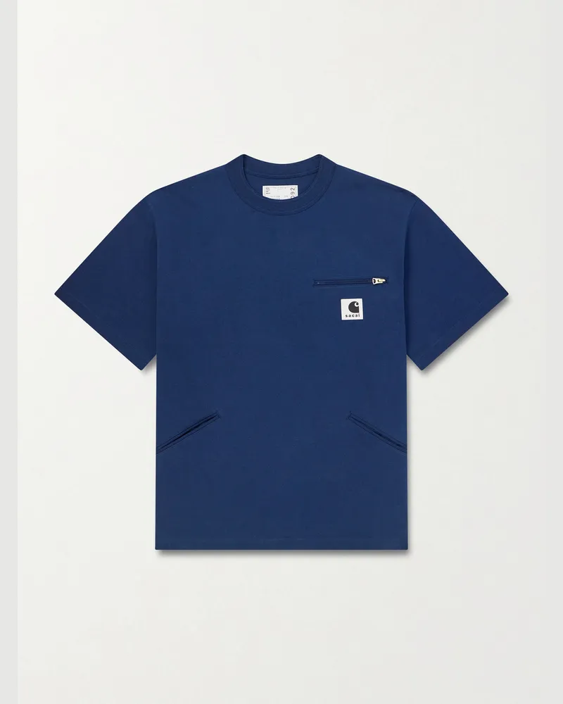 Sacai Carhartt WIP Logo-Appliquéd Cotton-Jersey T-Shirt Blue