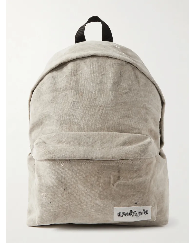 READYMADE Rucksack aus Baumwoll-Canvas mit Logoapplikation in Distressed-Optik Grau