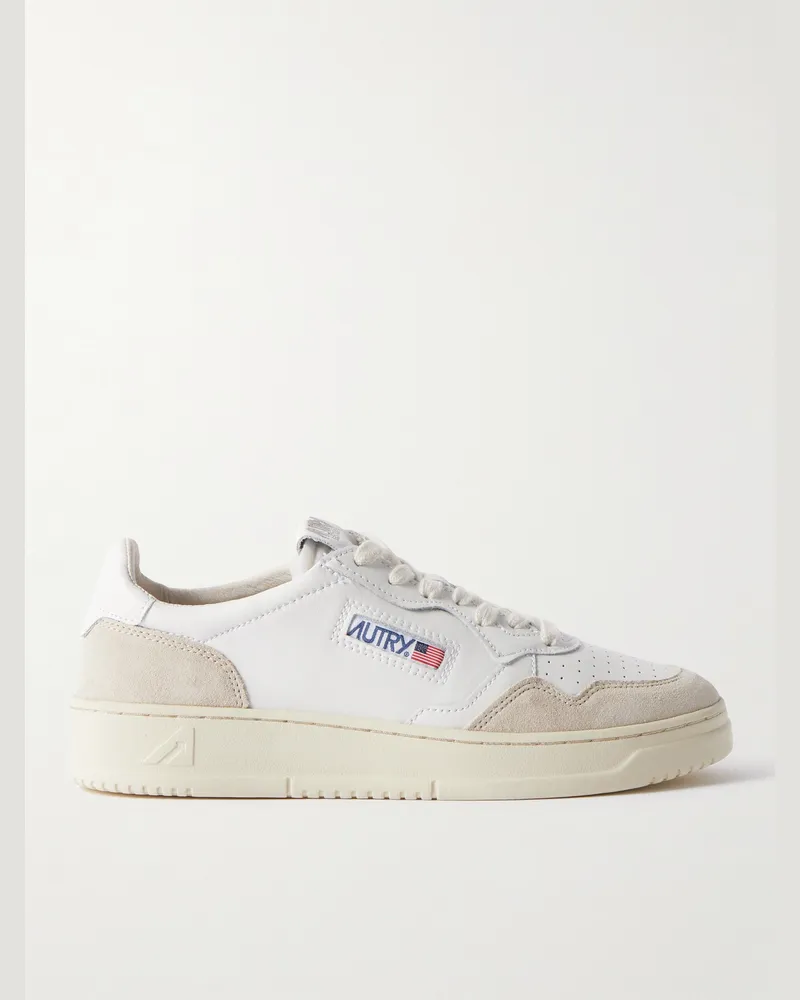 AUTRY Medalist zweifarbige Sneakers aus Leder mit Velourslederbesätzen Weiß