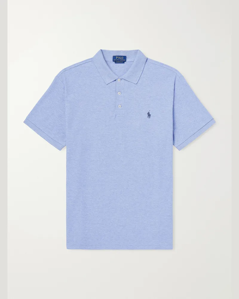 Ralph Lauren Logo-Embroidered Waffle-Knit Cotton Polo Shirt Blue