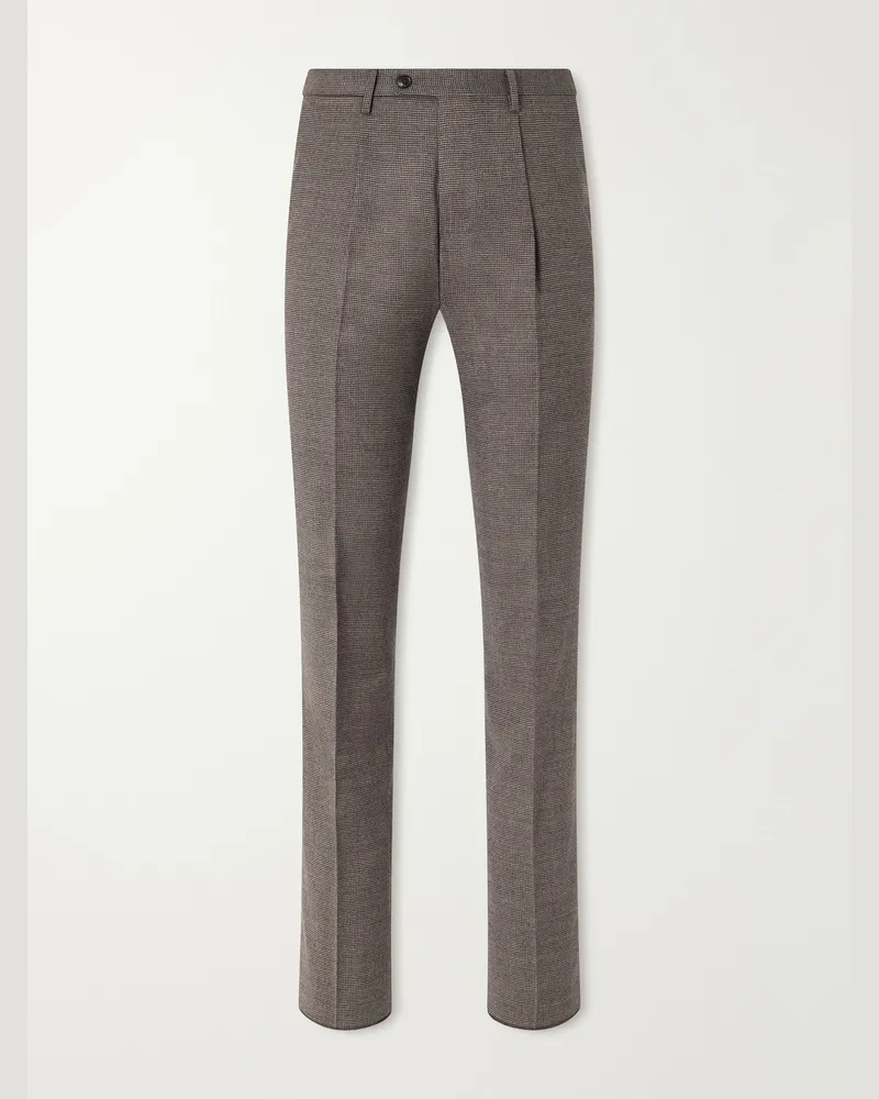 Slowear Incotex Straight-Leg Houndstooth Wool-Blend Trousers Brown