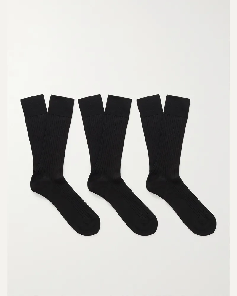 NN 07 Three-Pack Ribbed Cotton-Blend Socks Black