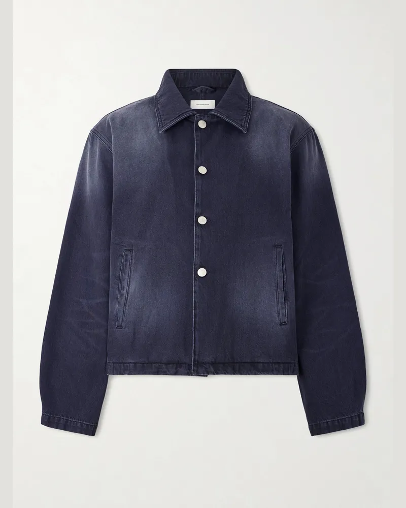 Mfpen Union Cropped Garment-Dyed Organic Denim Jacket Blue