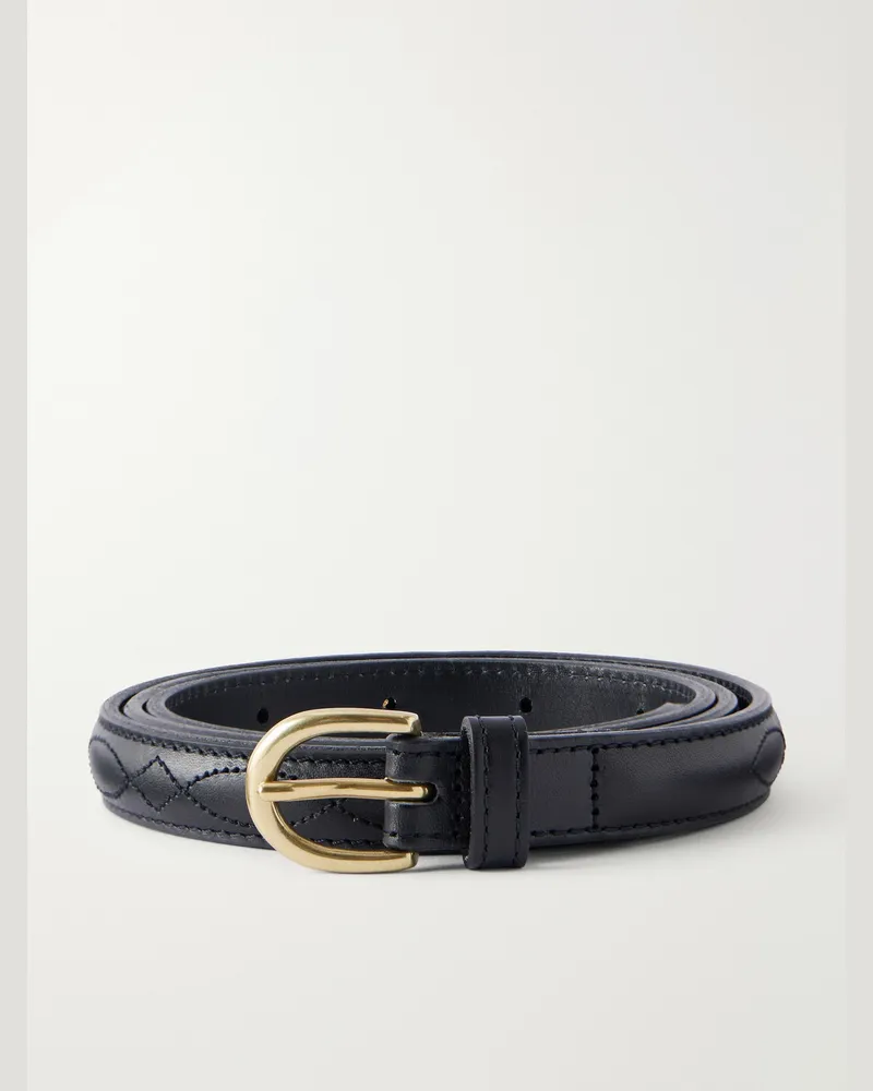 Blue Blue Japan Narrow 1.5cm Embroidered Leather Belt Black