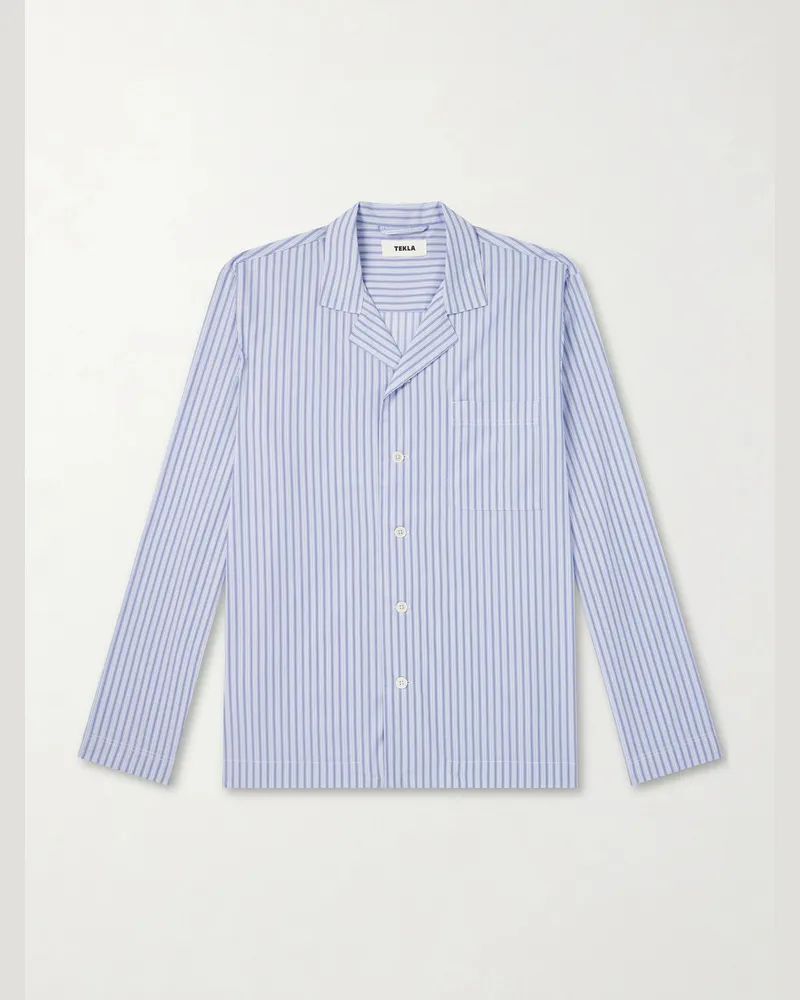 TEKLA Camp-Collar Striped Organic Cotton Pyjama Shirt Blue