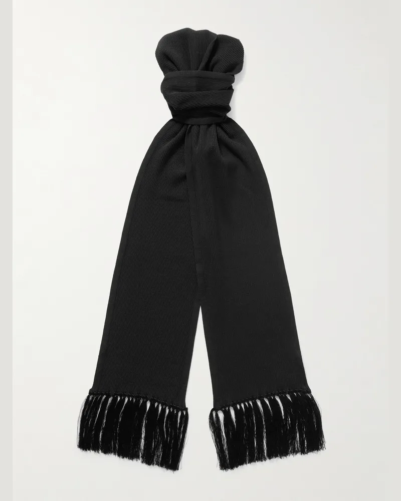 Tom Ford Schal aus einer Seidenmischung in Rippstrick mit Troddeln Schwarz