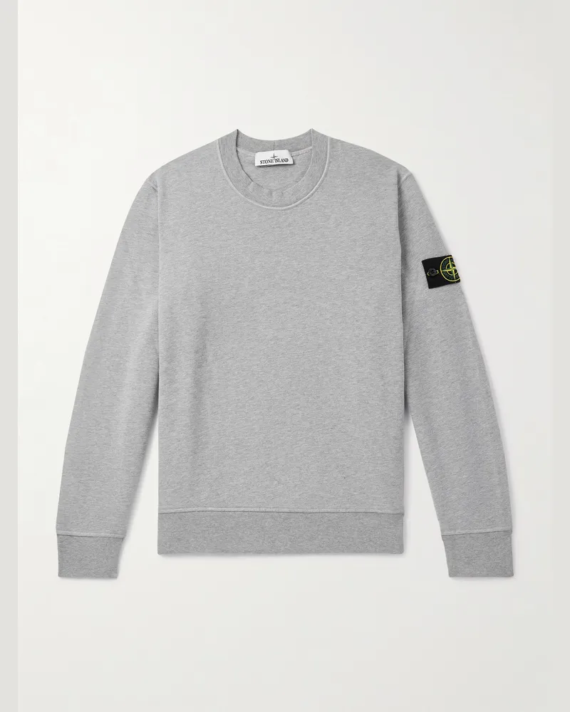Stone Island Logo-Appliquéd Garment-Dyed Organic Cotton-Jersey Sweatshirt Gray