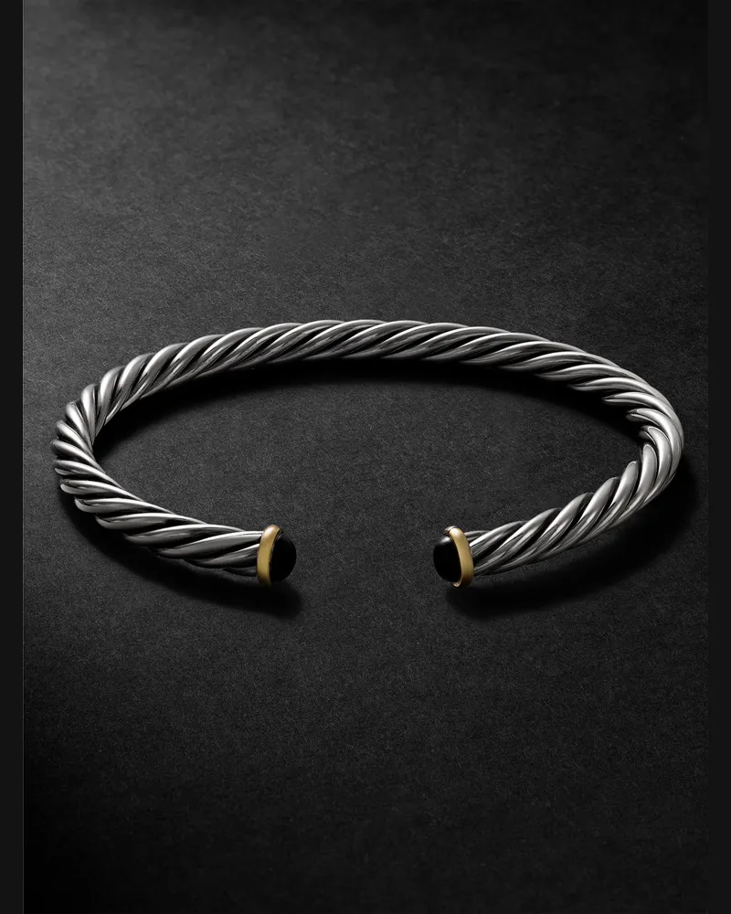 David Yurman Cable Sterling Silver and 14-Karat Gold Onyx Cuff Silver