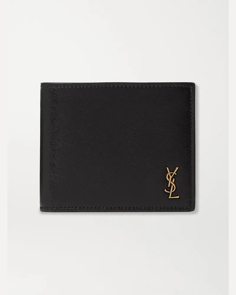 Saint Laurent Aufklappbares Portemonnaie aus Leder mit Logoapplikation Schwarz