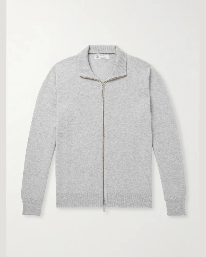 Brunello Cucinelli Cardigan aus Kaschmir mit Reißverschluss Grau