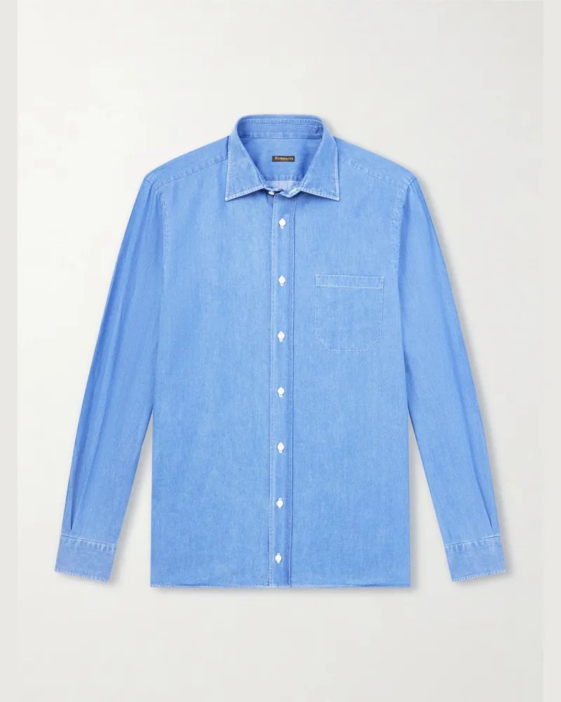 Rubinacci Hemd aus Baumwoll-Chambray Blau