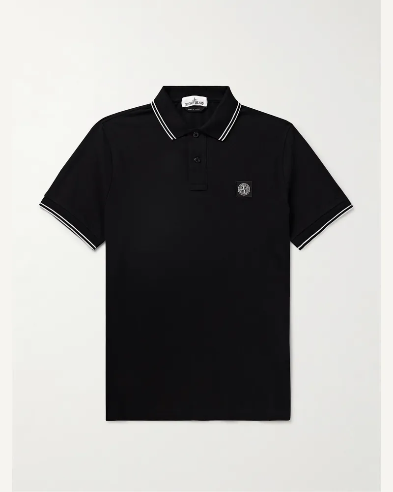 Stone Island Polohemd aus Stretch-Baumwoll-Piqué mit Logoapplikation Schwarz
