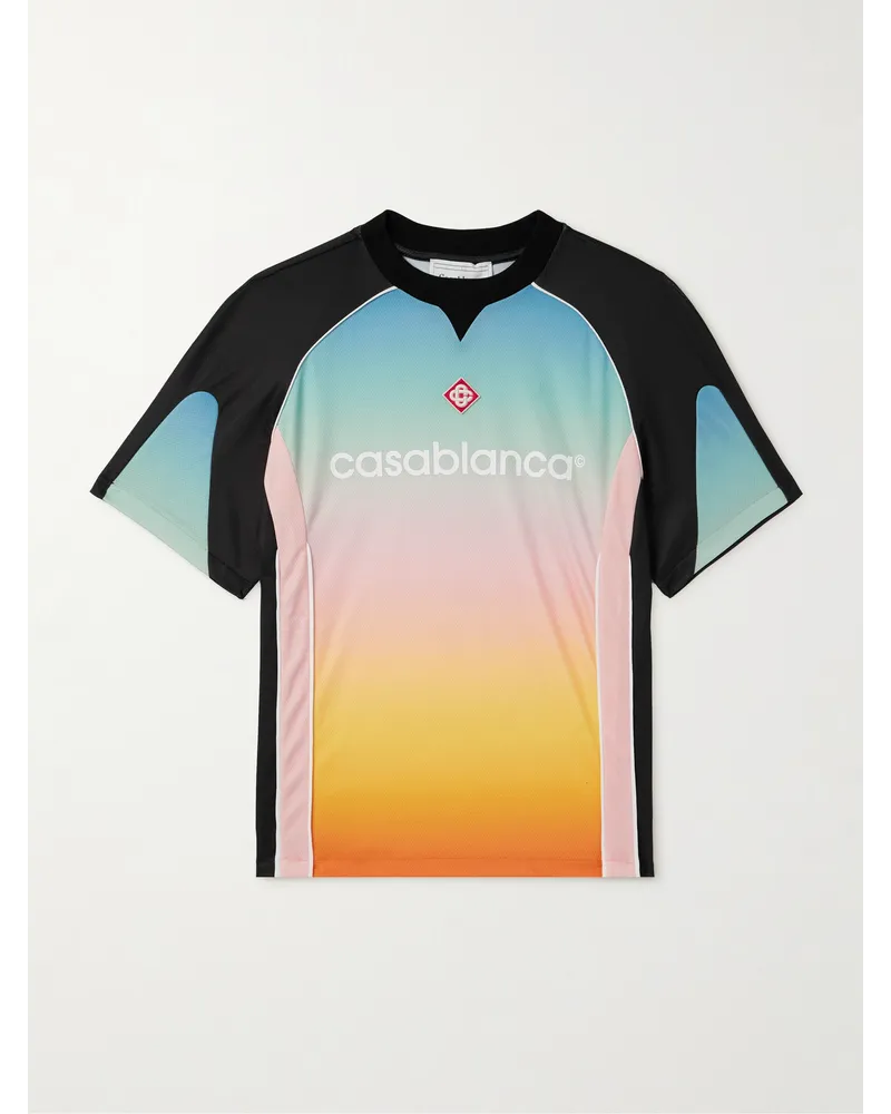 Casablanca Paris T-Shirt aus Mesh mit Farbverlauf, Applikation und Logoprint in Colour-Block-Optik Mehrfarbig