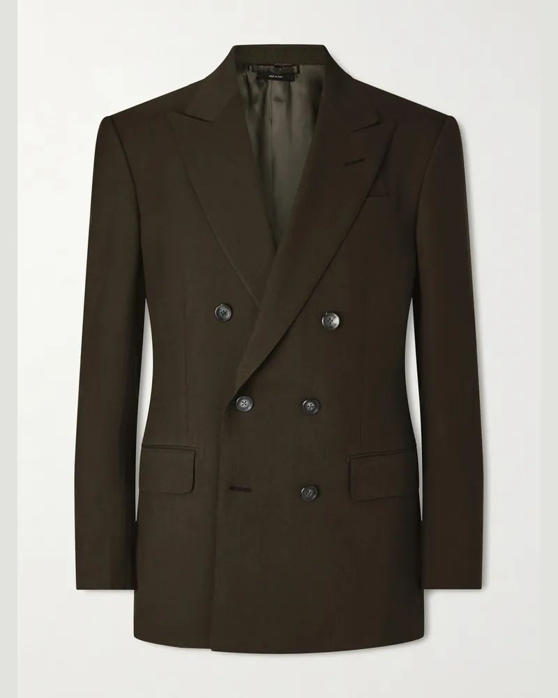 Tom Ford Schmal geschnittenes doppelreihiges Sakko aus einer Mischung aus Wolle, Kaschmir und Seide Grün