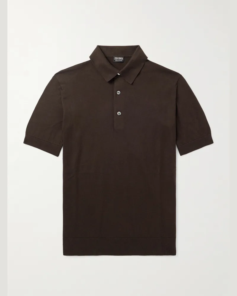 Ermenegildo Zegna Schmal geschnittenes Polohemd aus Baumwolle Braun