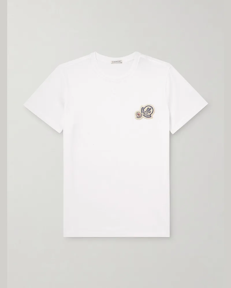 Moncler T-Shirt aus Baumwoll-Jersey mit Logoapplikation Weiß