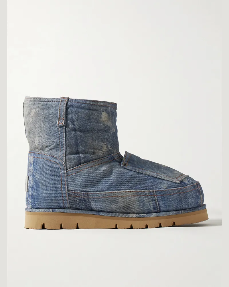 Acne Studios Stiefel aus Veloursleder mit Trompe-l’œil-Effekt und Shearling-Futter Blau