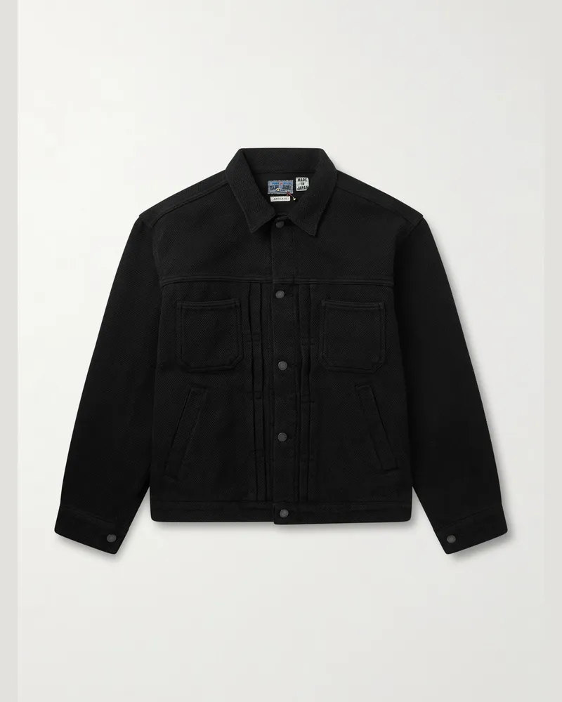 Blue Blue Japan Pleated Textured-Cotton Jacket Black