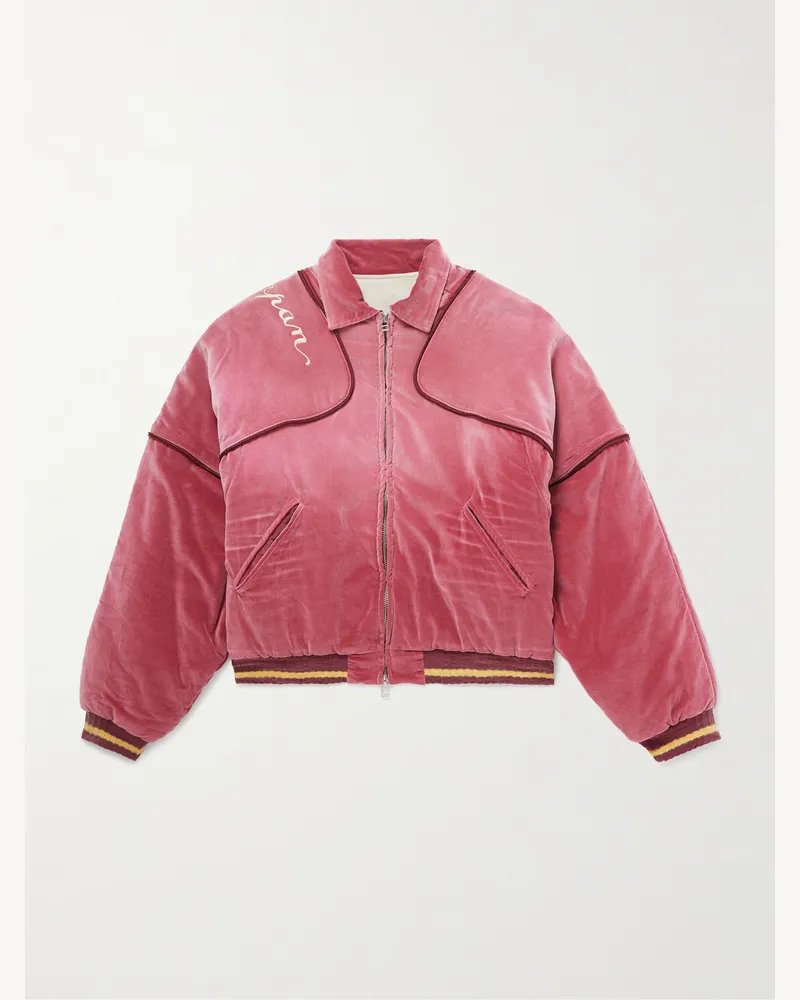 KAPITAL Bomberjacke aus Baumwollsamt mit Logostickerei und Reißverschluss Pink