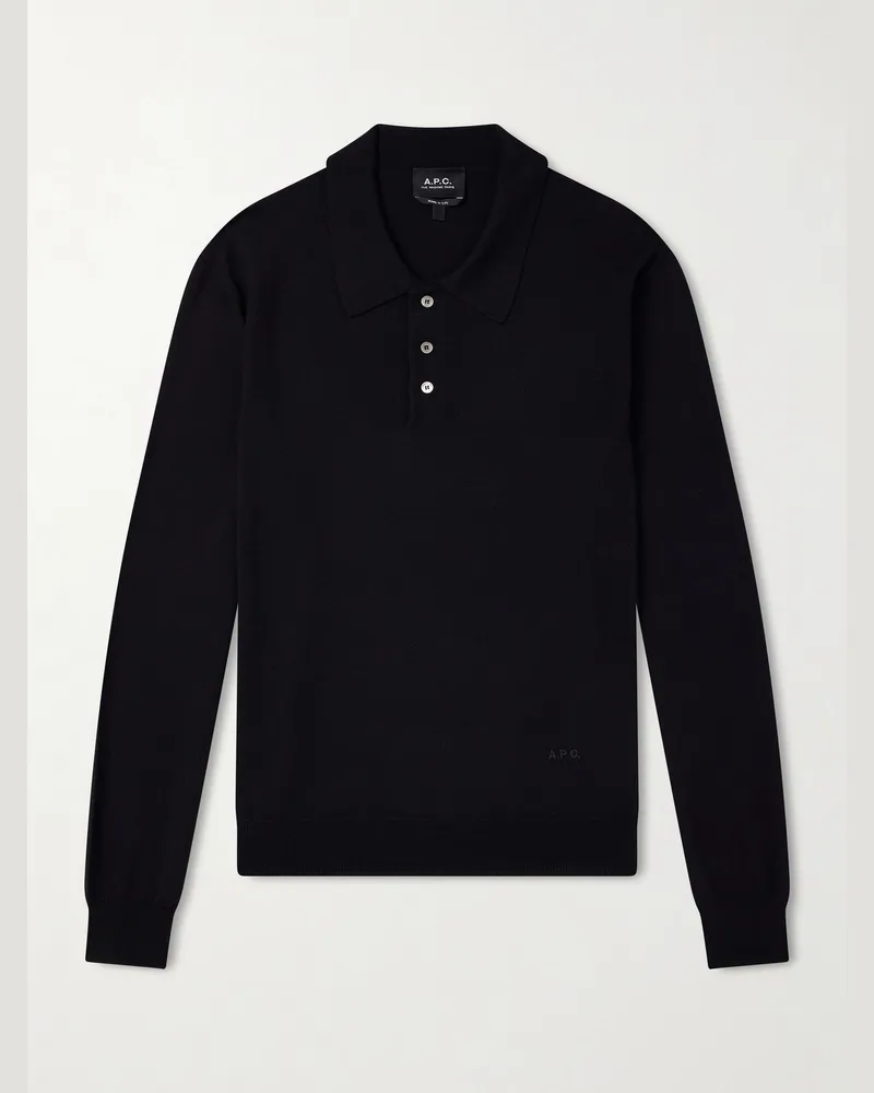 A.P.C. Riou Virgin Wool Polo Shirt Black