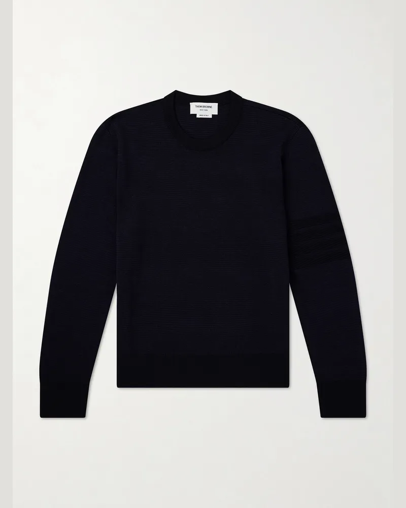 Thom Browne Milano Stitch Wool, Linen and Cotton-Blend Sweater Blue