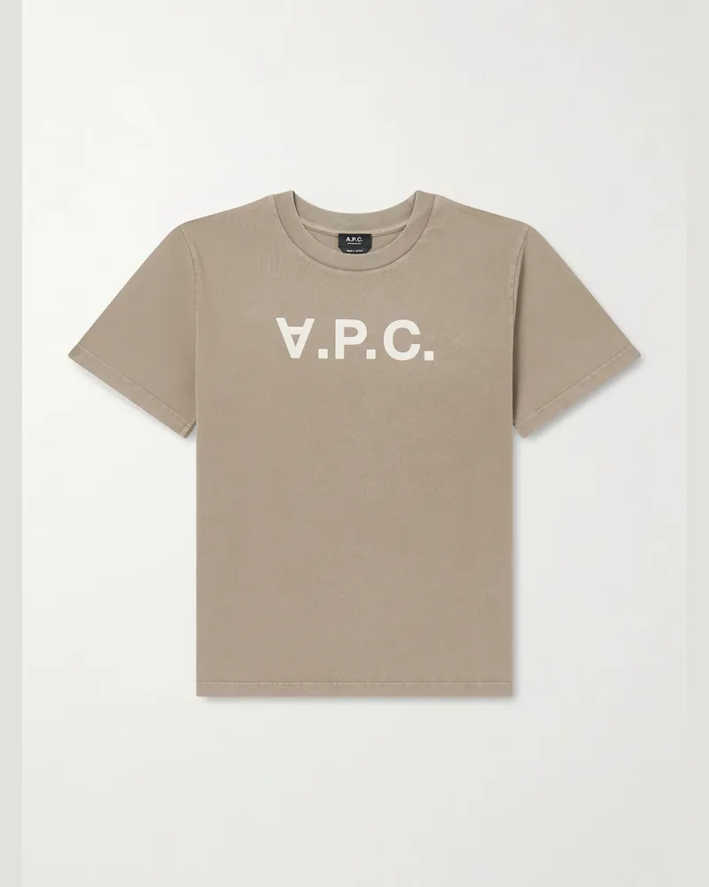 A.P.C. Standard Grand VPC Logo-Flocked Organic Cotton-Jersey T-Shirt Neutrals