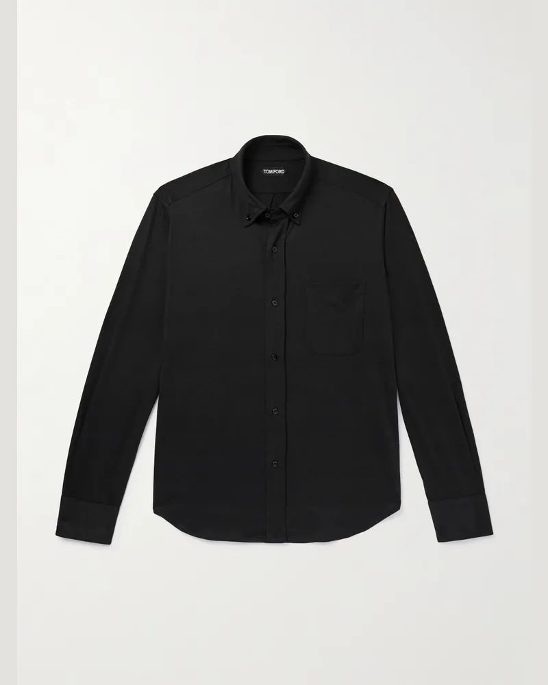 Tom Ford Hemd aus einer Seiden-Baumwollmischung mit Button-Down-Kragen Schwarz