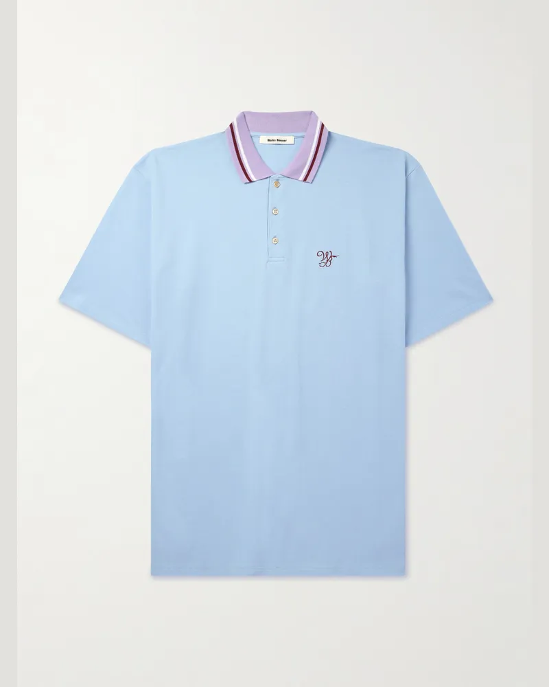 Wales Bonner Polohemd aus Biobaumwoll-Piqué mit Logostickerei Blau