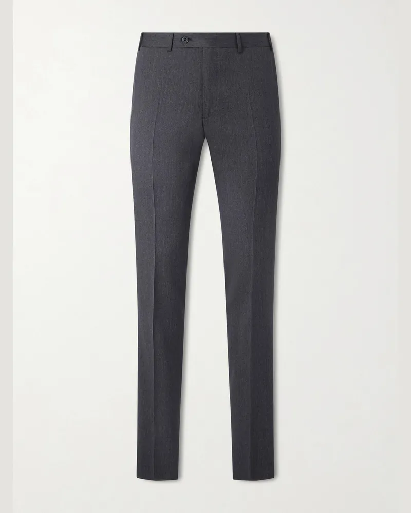 Canali FF Tapered Wool Suit Trousers Gray