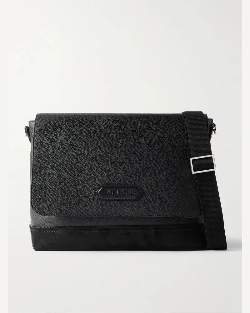 Tom Ford Umhängetasche aus vollnarbigem Leder mit Velourslederbesatz Schwarz