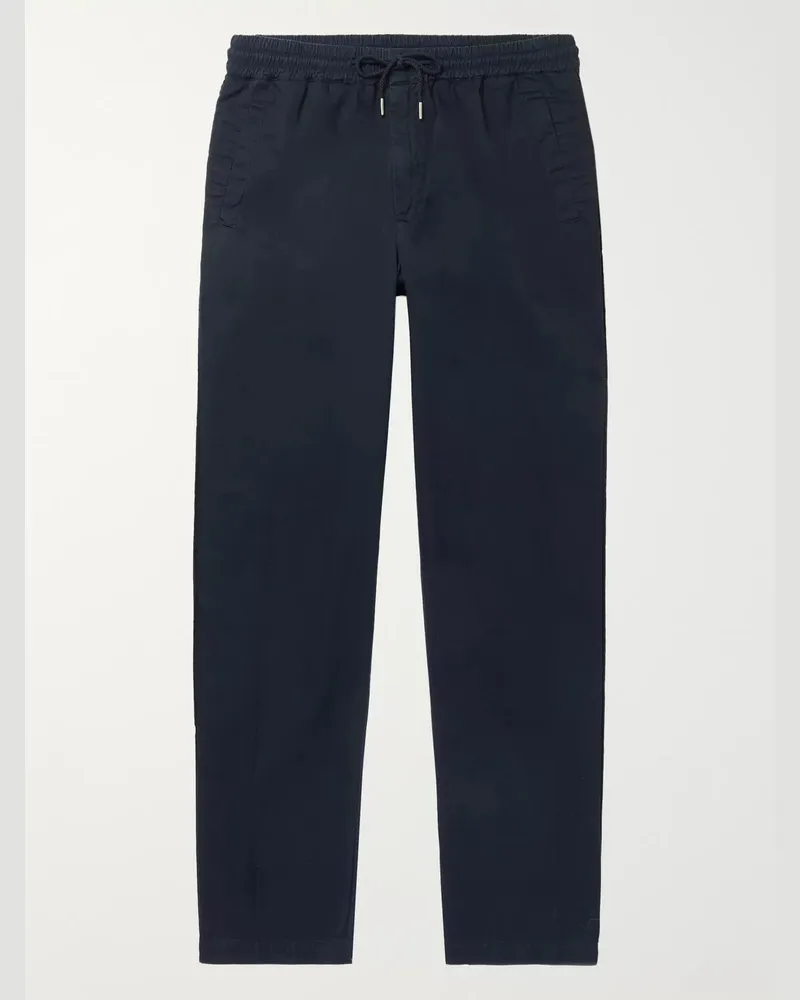 Folk Tapered Cotton-Twill Drawstring Trousers Blue