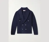 Doppelreihiger Cardigan aus Baumwolle in Rippstrick mit Schalkragen