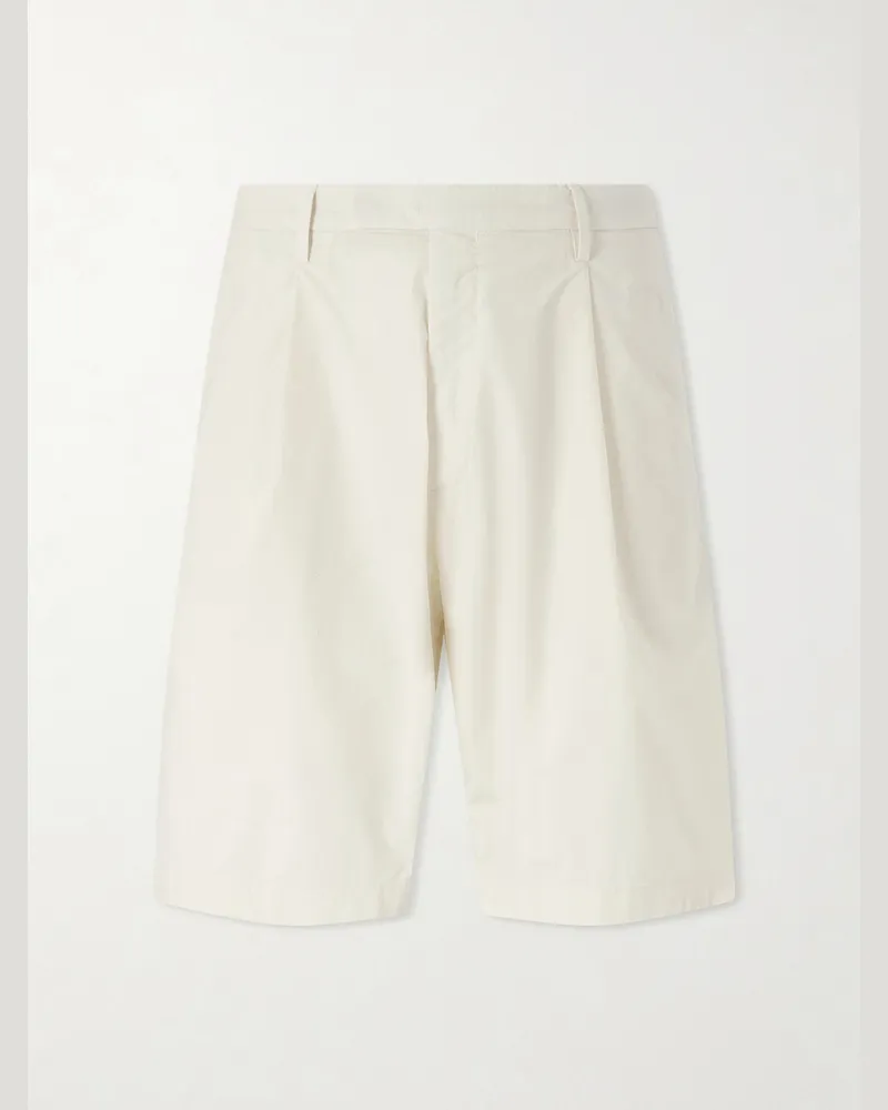 Boglioli Straight-Leg Pleated Cotton-Blend Poplin Shorts Neutrals