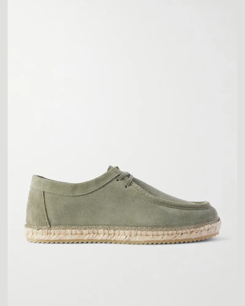 Frescobol Carioca Rodolfo Jute-Trimmed Suede Derby Shoes Green