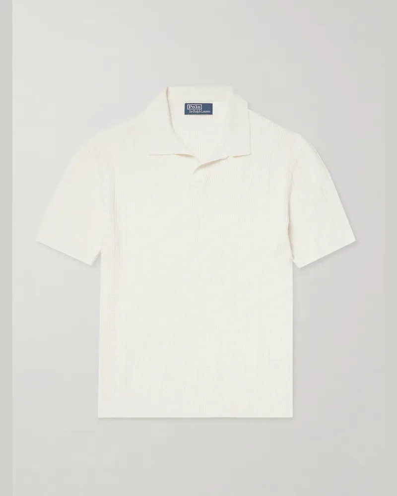 Ralph Lauren Open-Collar Ribbed Linen Polo Shirt Neutrals