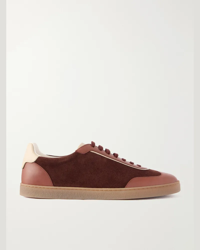 Brunello Cucinelli Coda Di Rondine Leather-Trimmed Suede Sneakers Brown