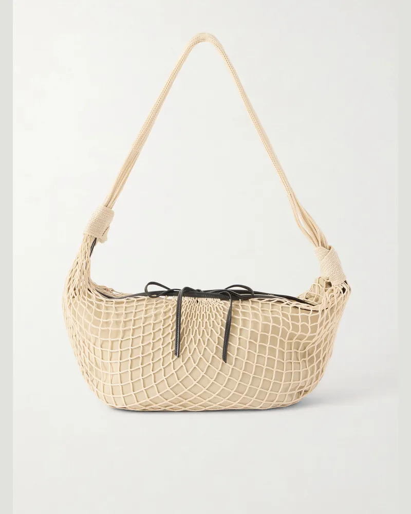 Christophe Lemaire Filt Croissant Leather-Trimmed Fishnet Messenger Bag Neutrals