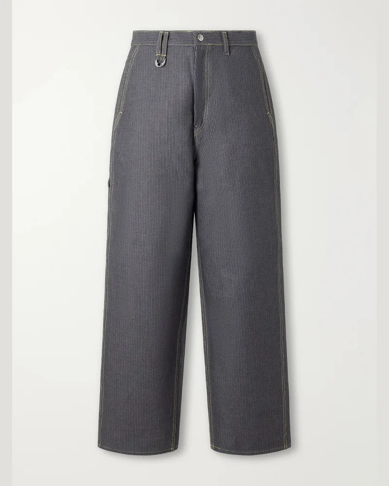 KAPITAL Straight-Leg Cotton-Jacquard Trousers Blue