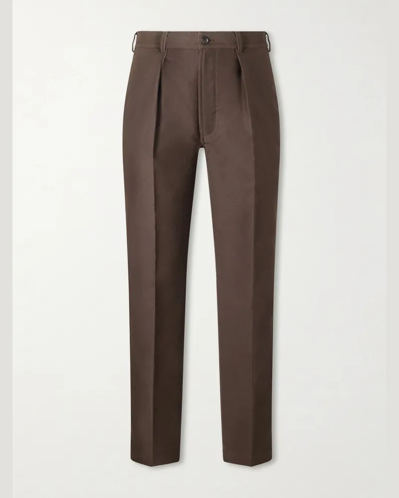 Drake's Western Games Pleated Cotton-Twill Suit Trousers Brown