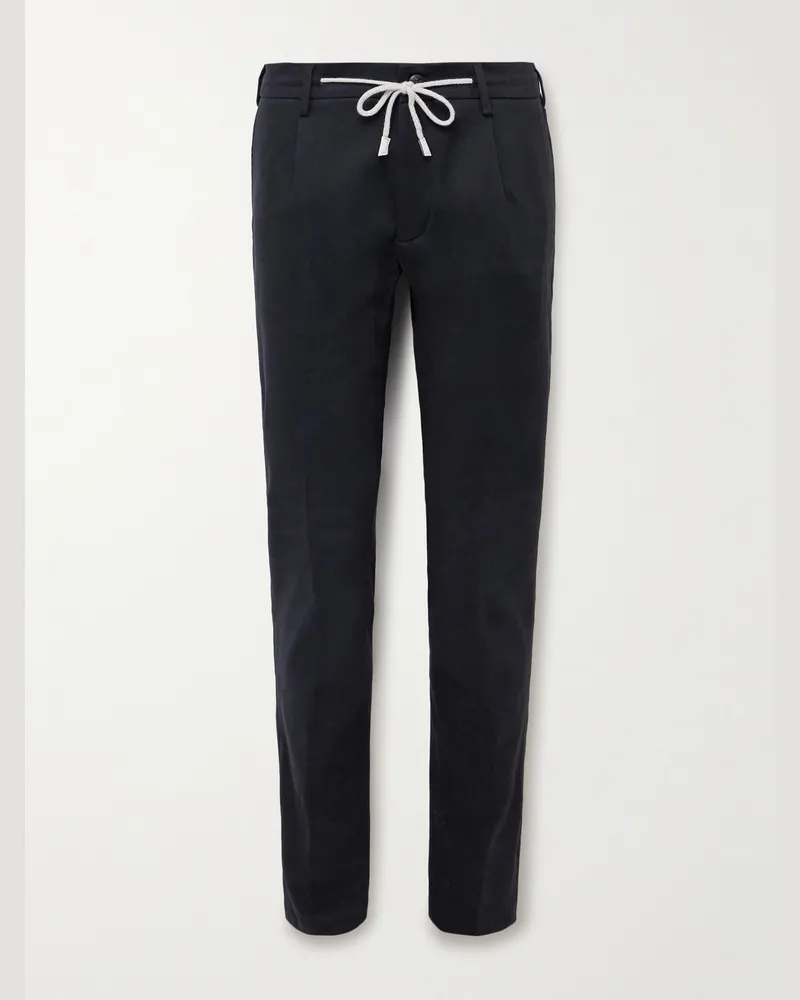 Eleventy Schmal geschnittene Hose aus Twill aus einer Baumwollmischung mit Falten Blau