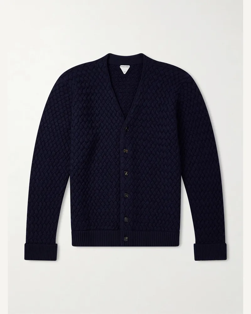 Bottega Veneta Intrecciato Wool Cardigan Blue