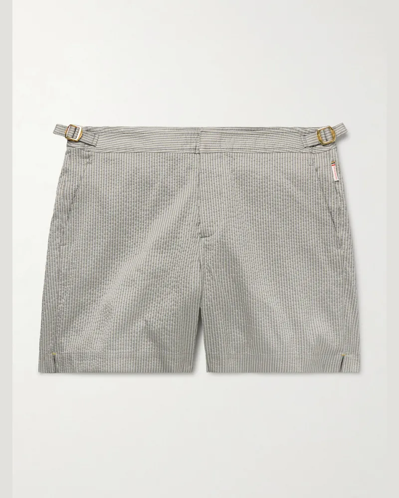Orlebar Brown Bulldog gerade geschnittene mittellange Badeshorts aus gestreiftem Seersucker Grau