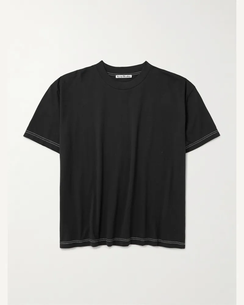 Acne Studios T-Shirt aus Baumwoll-Jersey mit Logostickerei und Kontrastnähten Schwarz