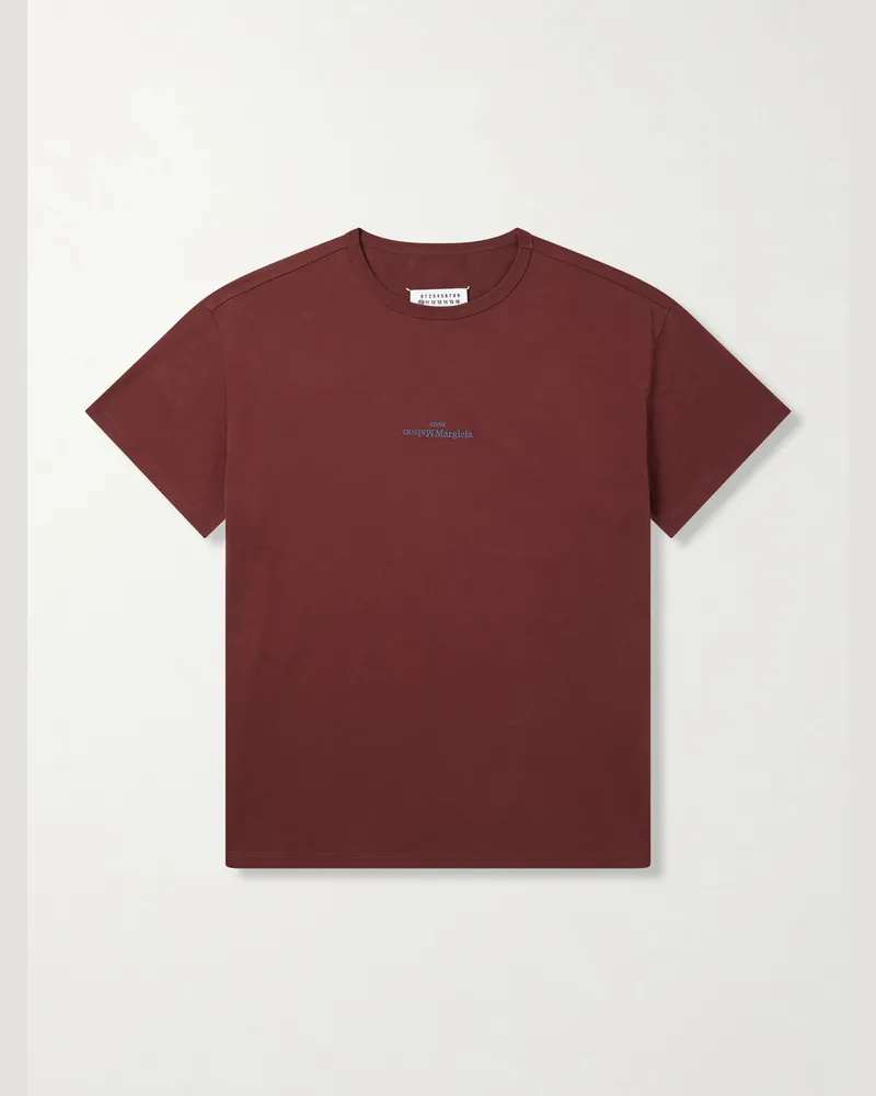 Maison Margiela Logo-Embroidered Cotton-Jersey T-Shirt Red