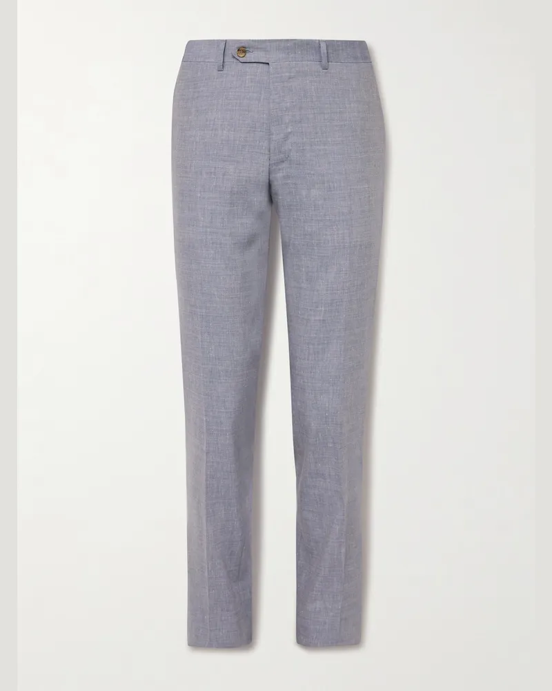 Canali Kei Slim-Fit Linen and Wool-Blend Suit Trousers Blue